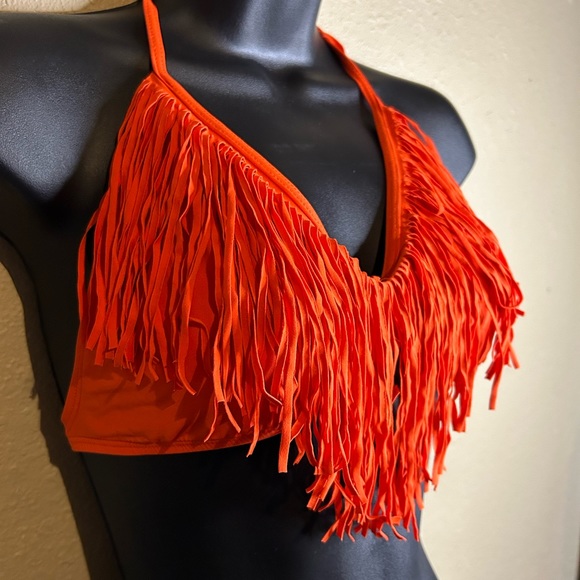 L*Space Audrey Fringe Triangle Bikini Top in Orange Sz Large D - Picture 3 of 5